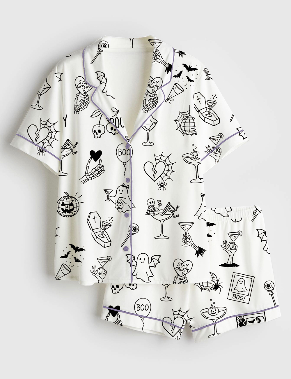 Womenâ€™s Halloween Spooky Witchy Bachelorette Short Sleeve Satin Pajama Set