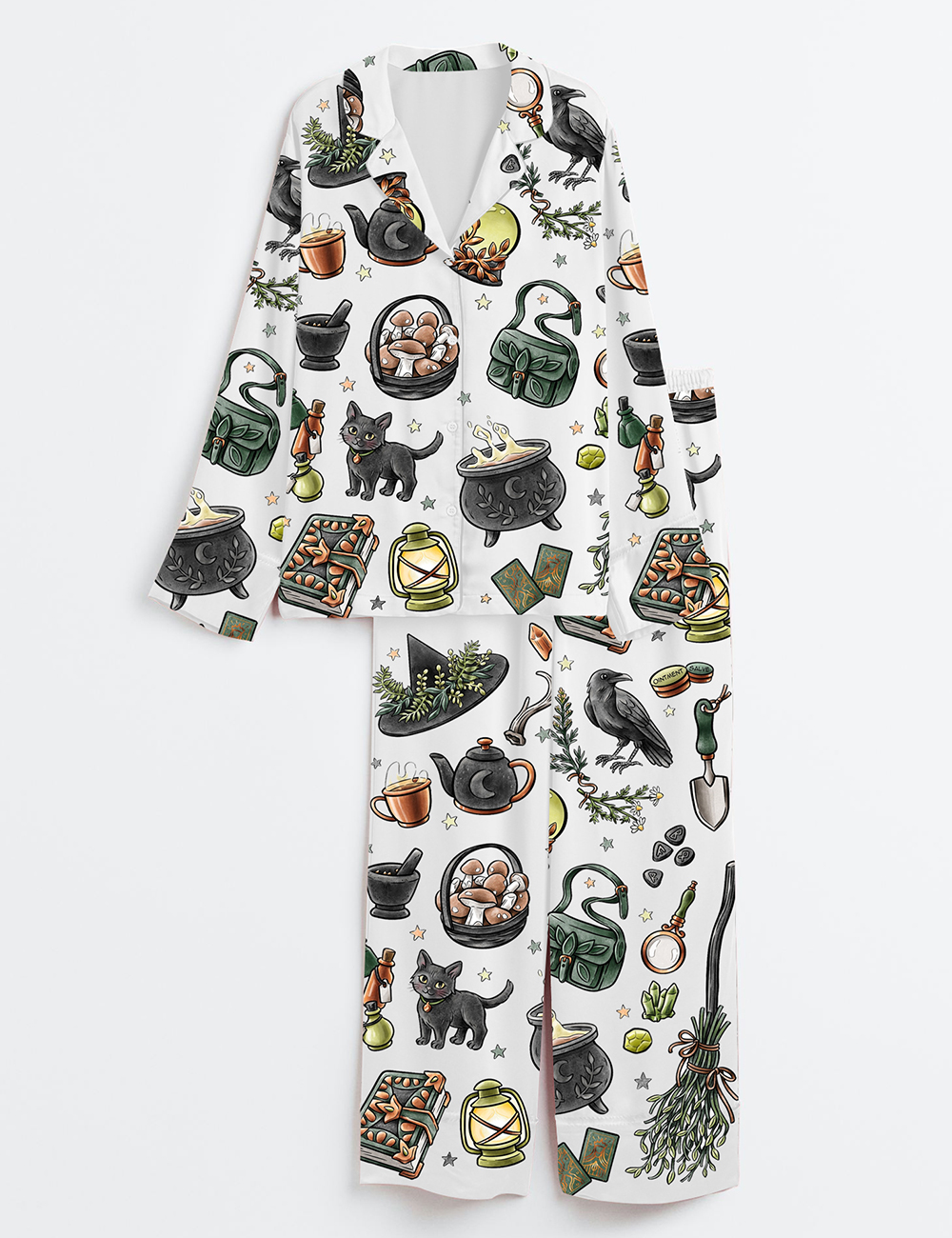 Womenâ€™s Halloween Witch Long Sleeve Satin Pajama Set