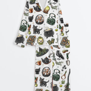 Women's Halloween Witch Long Sleeve Satin Pajamas Set