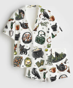 Women's Halloween Witch Short Sleeve Satin Pajama Set