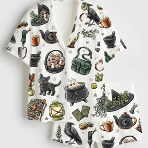 Womenâ€™s Halloween Witch Short Sleeve Satin Pajama Set