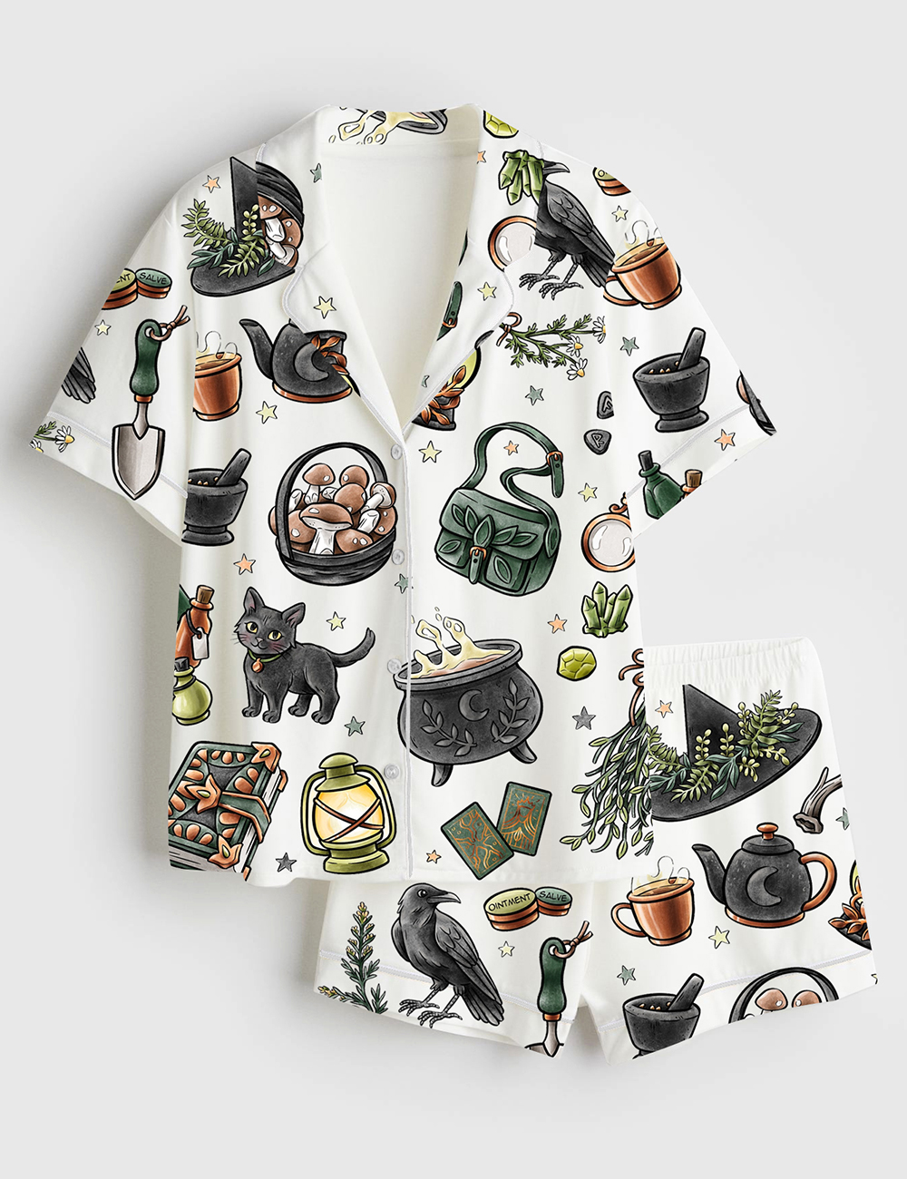 Womenâ€™s Halloween Witch Short Sleeve Satin Pajama Set