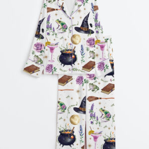 Womenâ€™s Halloween Witchy Spooky Season Long Sleeve Satin Pajama Set