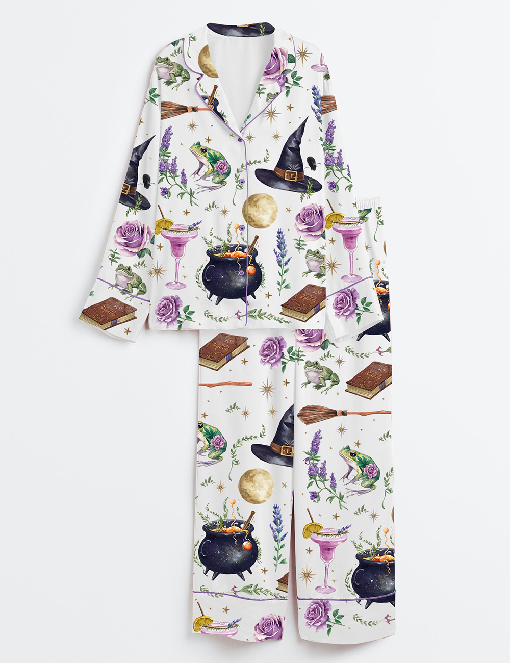 Womenâ€™s Halloween Witchy Spooky Season Long Sleeve Satin Pajama Set