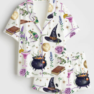 Womenâ€™s Halloween Witchy Spooky Season Short Sleeve Satin Pajama Set