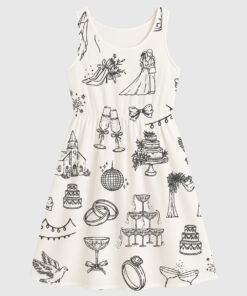 Women's Hand Drawn Wedding Icons Champagne Wedding Timeline Sleeveless Dress