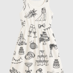 Womenâ€™s Hand Drawn Wedding Icons Champagne Wedding Timeline Sleeveless Dress