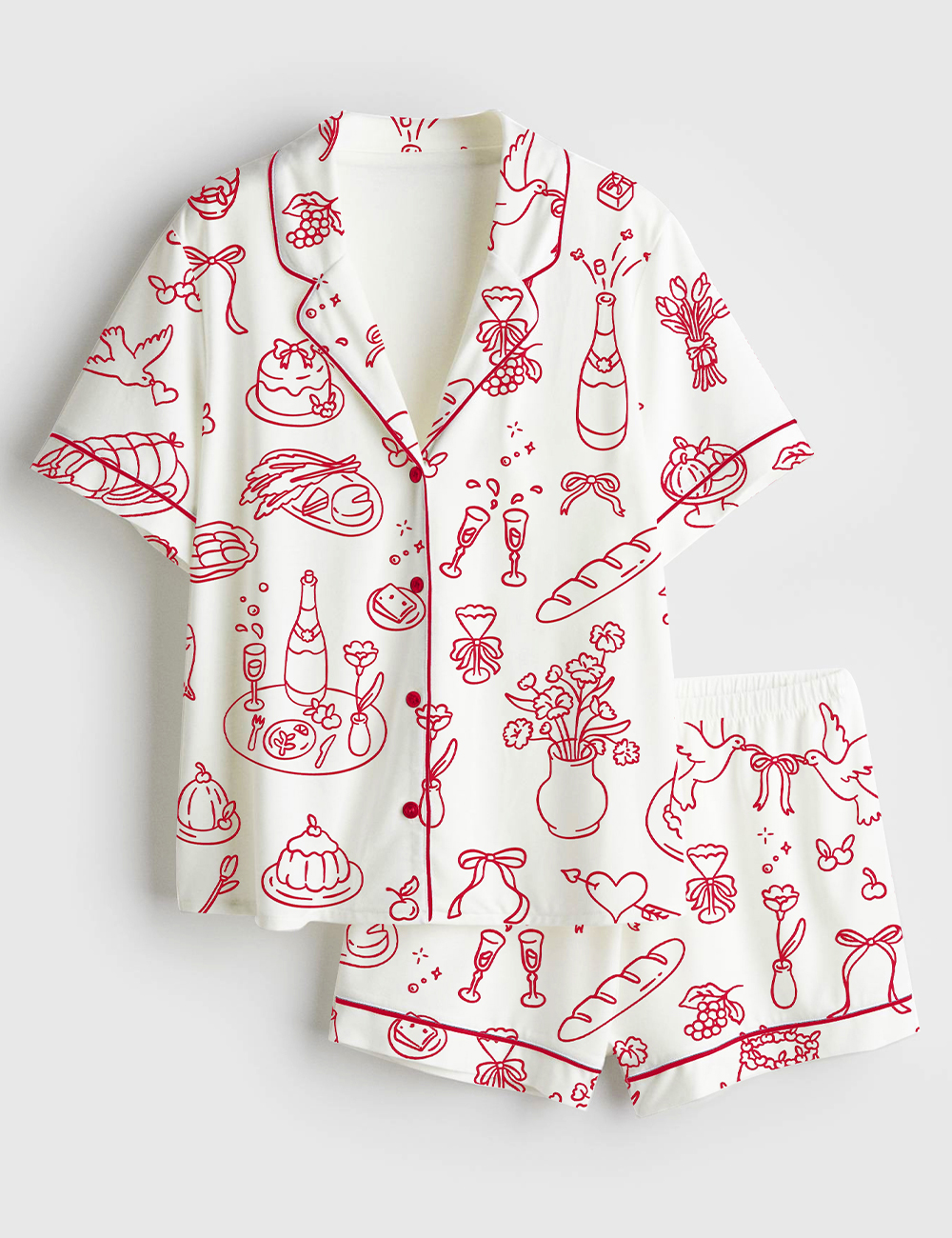 Women's Hand Drawn Wedding Short Sleeve Satin Pajama Set