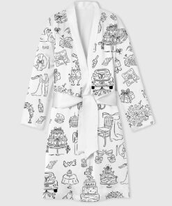 Women's Hand Drawn Whimsical Wedding Illustrations Satin Bathrobe