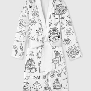 Womenâ€™s Hand Drawn Whimsical Wedding Illustrations Satin Bathrobe