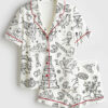 Women's Hand Drawn Whimsical Wedding Print Short Sleeve Satin Pajamas Set