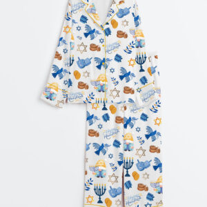 Women's Hanukkah Long Sleeve Satin Pajamas Set