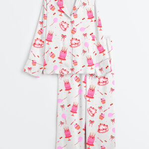 Womenâ€™s Happy Birthday Cake Long Sleeve Satin Pajama Set