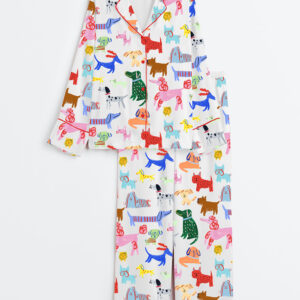 Women's Happy Dogs Dachshund Dog Long Sleeve Satin Pajama Set