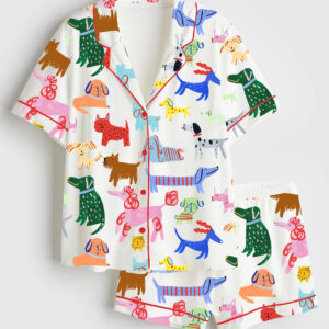 Women's Happy Dogs Dachshund Dog Short Sleeve Satin Pajama Set