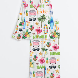 Women's Hawaii Travel Long Sleeve Satin Pajamas Set