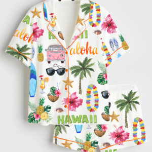 Women's Hawaii Travel Short Sleeve Satin Pajama Set
