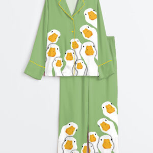 Womenâ€™s Hello Duck Goose Long Sleeve Satin Pajama Set