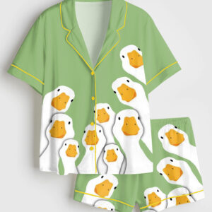 Womenâ€™s Hello Duck Goose Short Sleeve Satin Pajama Set