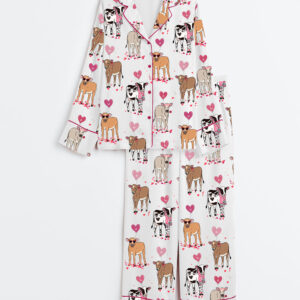 Women's Highland Cow Western Valentines Day Long Sleeve Satin Pajama Set