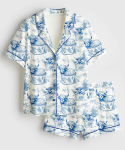 Women's Highland Cows In Buckets Short Sleeve Satin Pajama Set