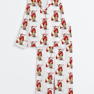 Womenâ€™s Ho Ho Hold My Beer Christmas Long Sleeve Satin Pajama Set