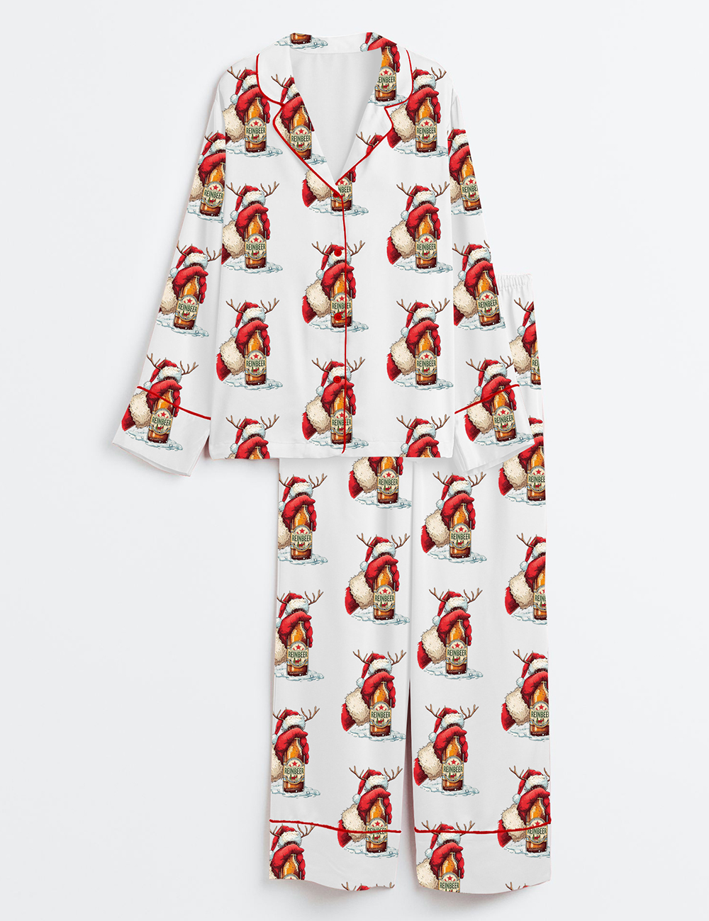 Women's Ho Ho Hold My Beer Christmas Long Sleeve Satin Pajamas Set