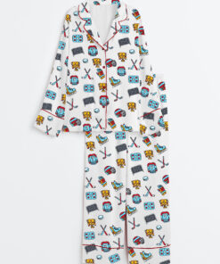 Women's Hockey Mom Watercolor Ice Hockey Long Sleeve Satin Pajama Set