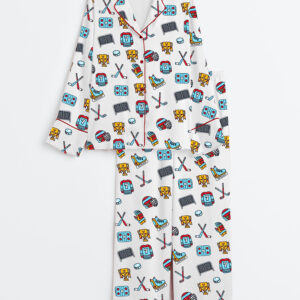 Women's Hockey Mom Watercolor Ice Hockey Long Sleeve Satin Pajamas Set