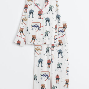 Women's Hockey Player Long Sleeve Satin Pajamas Set