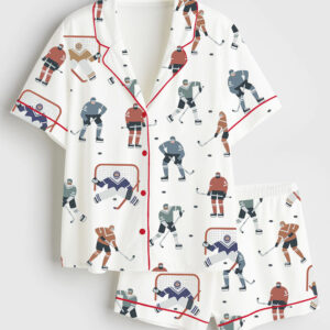 Women's Hockey Player Short Sleeve Satin Pajama Set