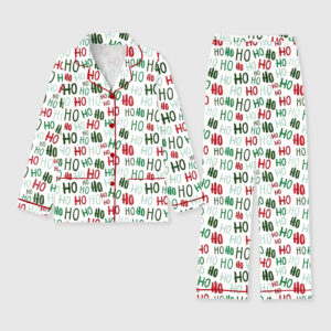 Women's HoHoHo Christmas Santa Long Sleeve Pocket Cotton Pajama Set