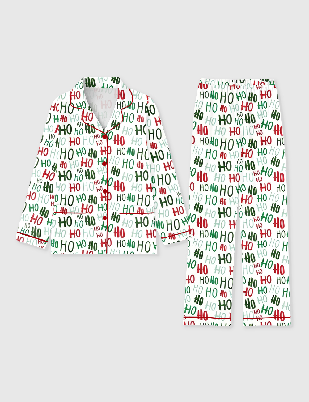 Women's HoHoHo Christmas Santa Long Sleeve Pocket Cotton Pajama Set