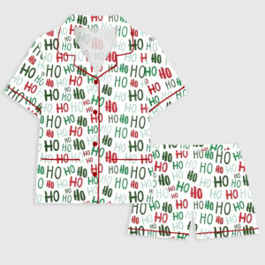 Women's HoHoHo Christmas Santa Short Sleeve Pocket Cotton Pajama Set