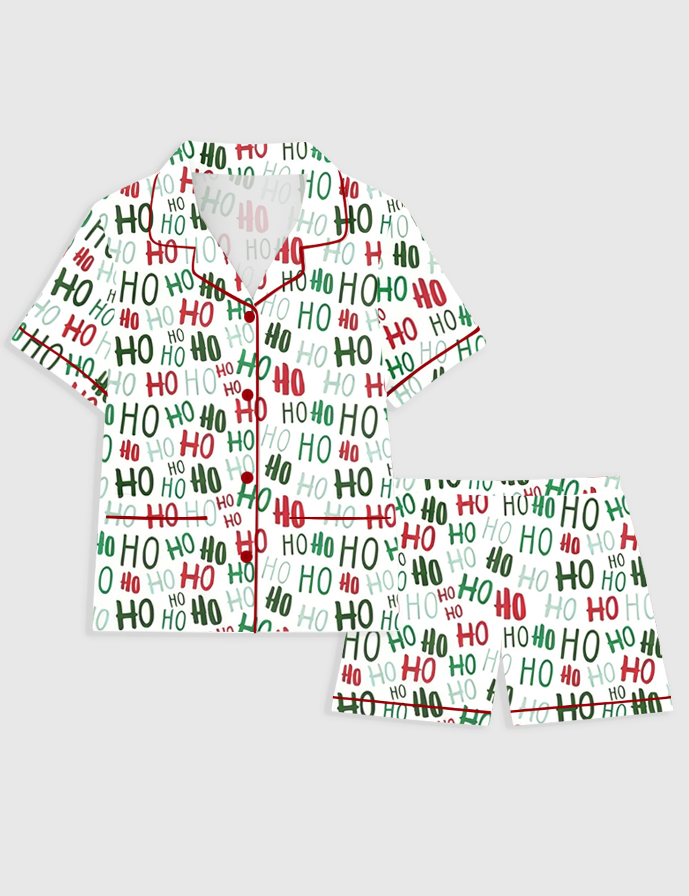 Women's HoHoHo Christmas Santa Short Sleeve Pocket Cotton Pajama Set