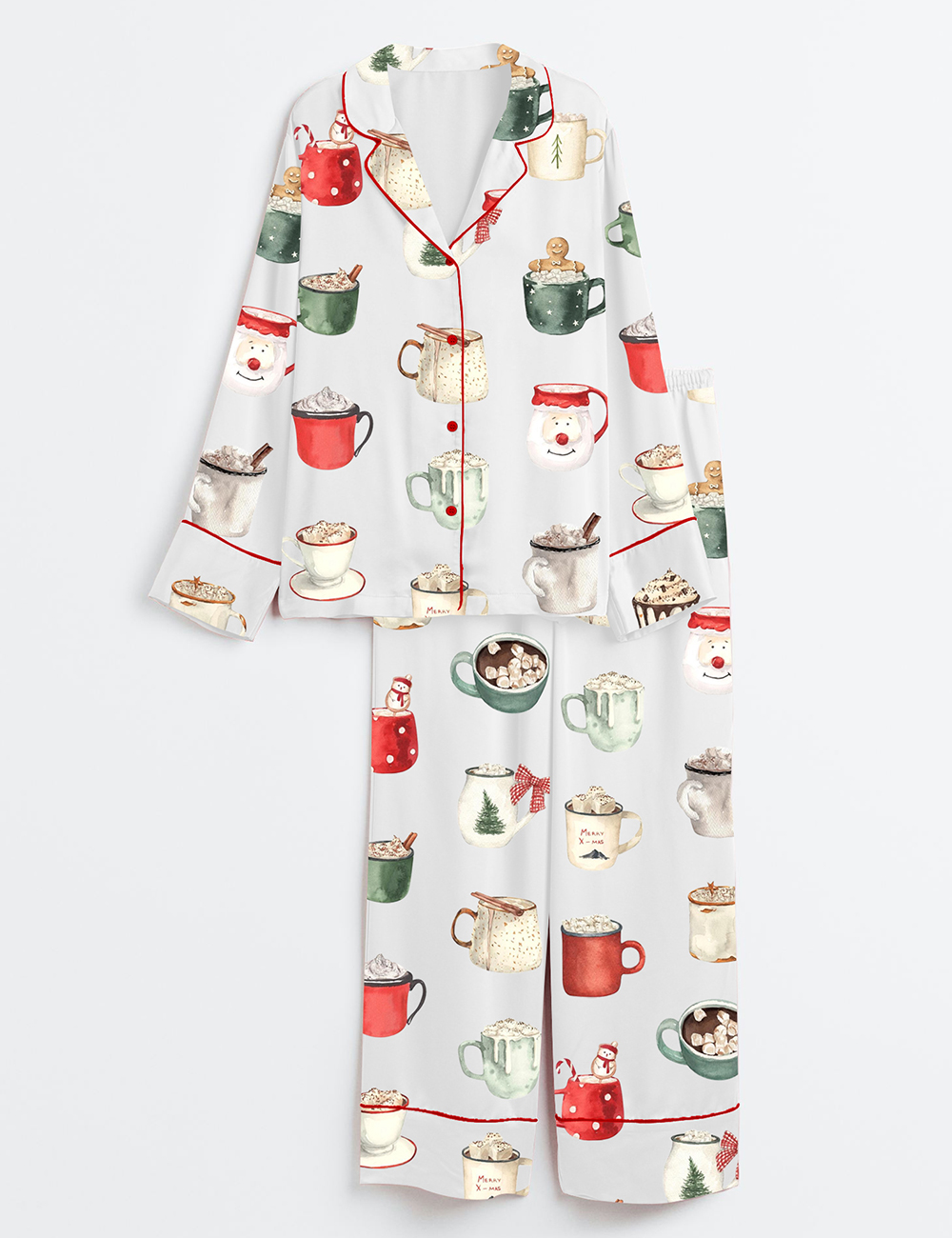 Womenâ€™s Holiday Drinks Christmas Bar Cart Cozy Winter Coffee Long Sleeve Satin Pajama Set