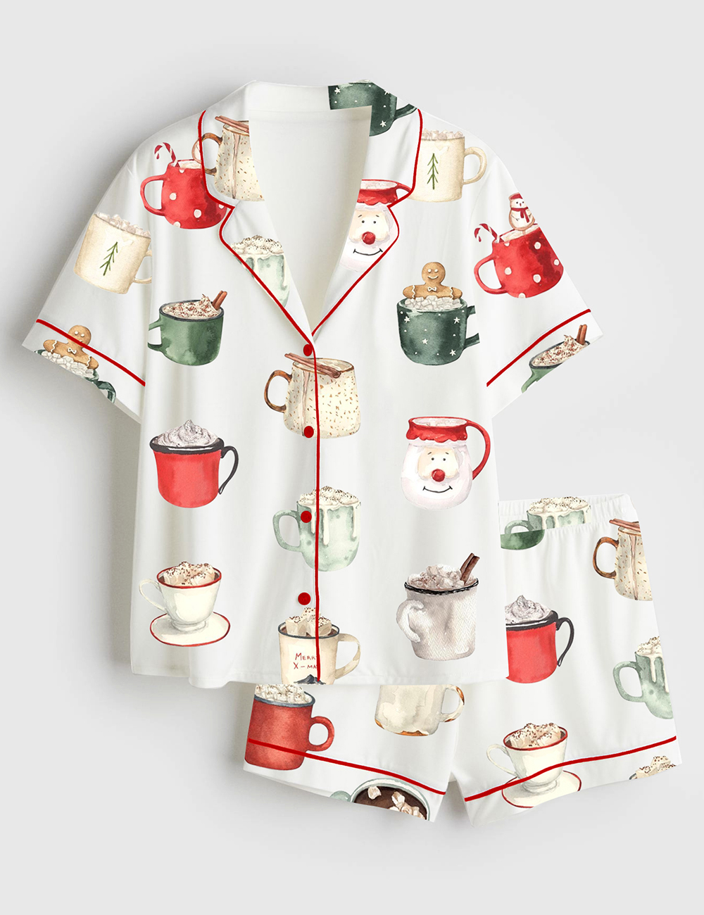 Womenâ€™s Holiday Drinks Christmas Bar Cart Cozy Winter Coffee Short Sleeve Satin Pajama Set