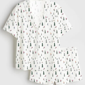 Women's Holiday Ski Short Sleeve Satin Pajama Set