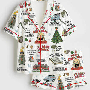 Womenâ€™s Home Alone Merry Christmas Short Sleeve Satin Pajama Set