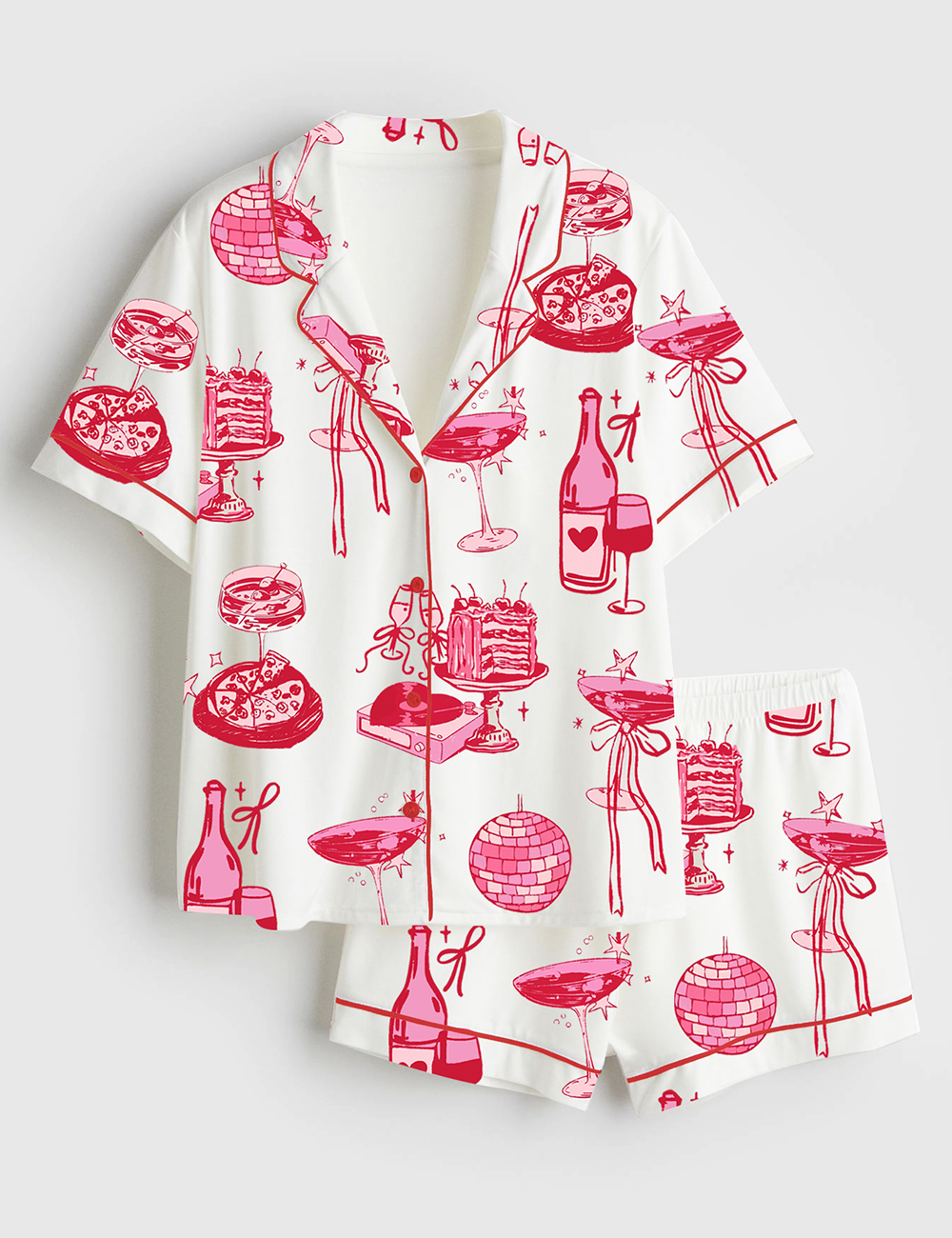 Womenâ€™s Homebody Cocktail Girl Social Club Retro Disco Ball Margarita Print Short Sleeve Satin Pajama Set