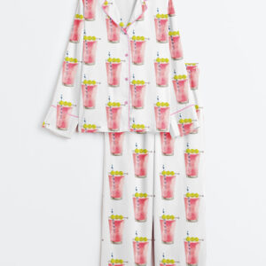 Womenâ€™s Honey Deuce Cocktail Us Open Tennis Long Sleeve Satin Pajama Set