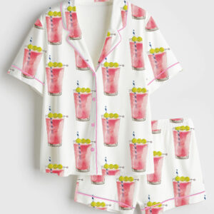 Womenâ€™s Honey Deuce Cocktail Us Open Tennis Short Sleeve Satin Pajama Set