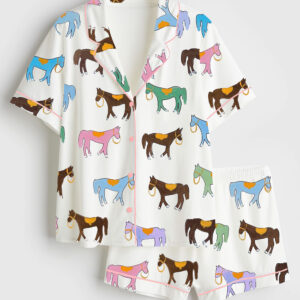 Womenâ€™s Horse Print Short Sleeve Satin Pajama Set