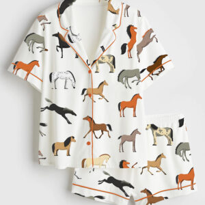 Women's Horse Short Sleeve Satin Pajama Set
