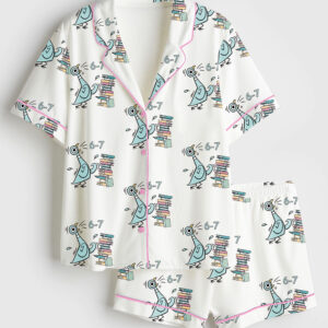 Womenâ€™s How Many Nights A Week Should You Be Reading 6-7 Pigeon Elephant Piggie Short Sleeve Satin Pajama Set