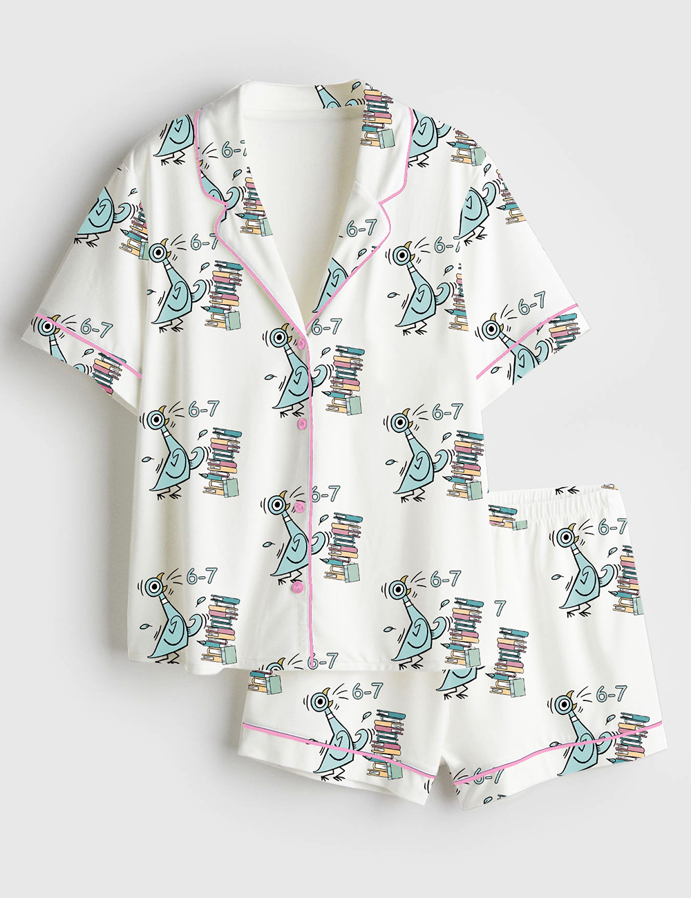 Women’s How Many Nights A Week Should You Be Reading 6-7 Pigeon Elephant Piggie Short Sleeve Satin Pajama Set