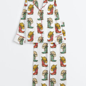 Womenâ€™s Howdy Christmas Western Retro Christmas Cowgirl Boots Long Sleeve Satin Pajama Set