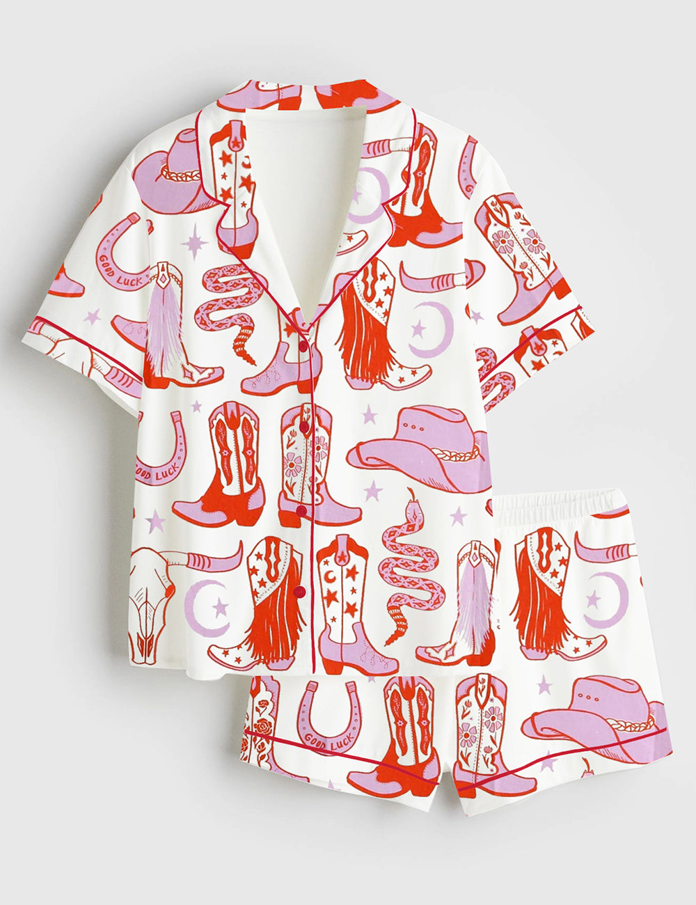 Women's Howdy Cowgirl Short Sleeve Satin Pajama Set