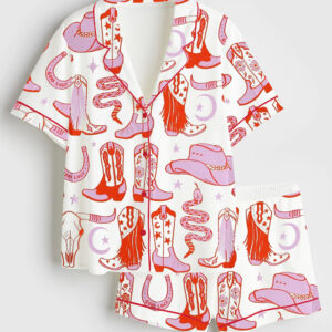 Women's Howdy Cowgirl Short Sleeve Satin Pajama Set