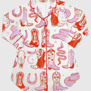 Women's Howdy Cowgirl Western Long Sleeve Satin Sleep Shirt